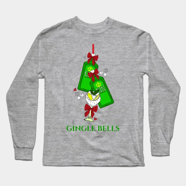 Christmas Gingle Bells Gin Bottles and Cocktail Glass Long Sleeve T-Shirt by HotHibiscus